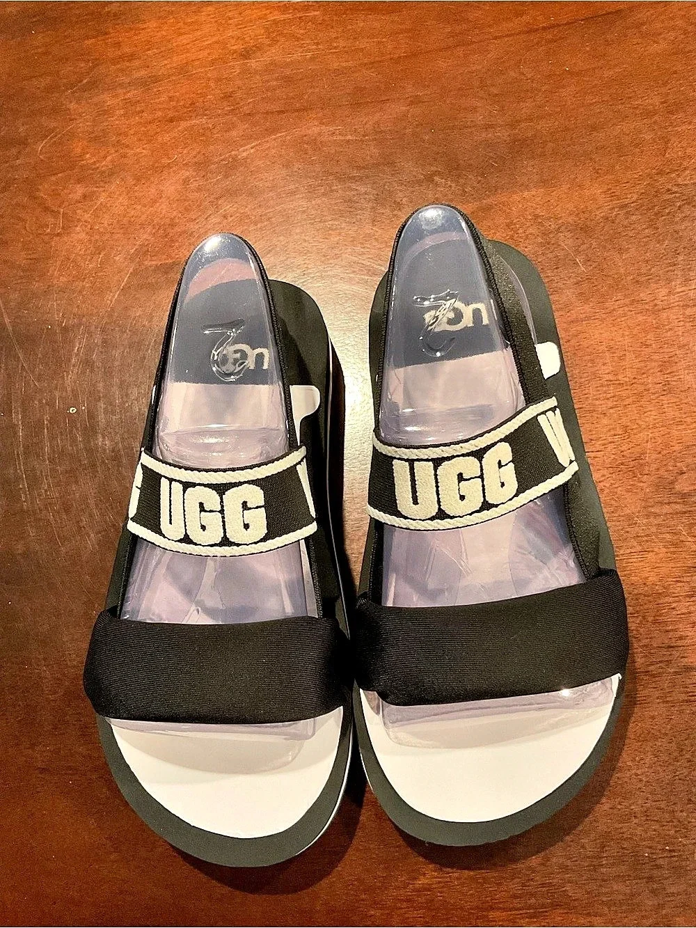UGG Platform Logo Strap Sandals Black & White Like New Kids 2
